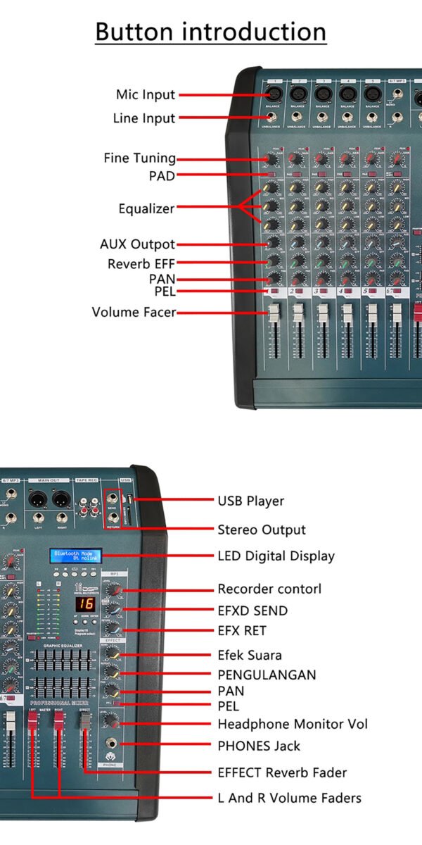 Channel High Power Sound Console Of Power Amplifier Bluetooth Equalizer Mixer With 16DSP - Image 3